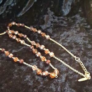 New York & Company Gold and Brown Necklace with Delicate Design